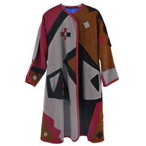 VTG Lagenlook Handmade Art to Wear Geometric Patchwork Long Coat of Many Colors